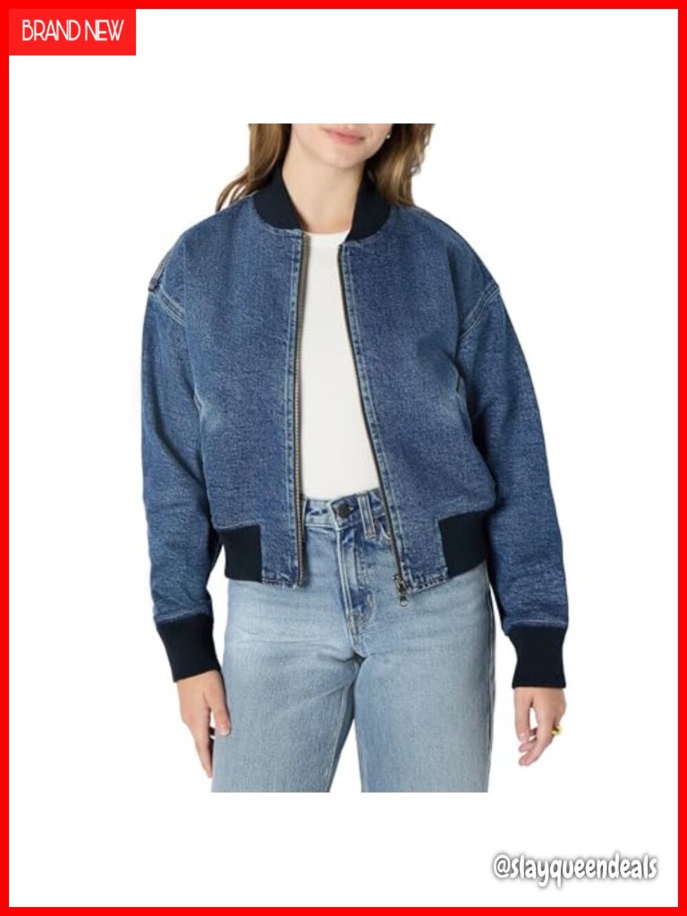 Relaxed Fit Denim Bomber Jacket Padded Water Repellent Stretch